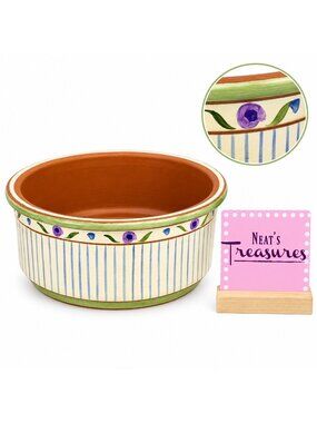 Deroma Made In Italy #23 Terra Cotta Hand Painted Strips Floral Pot Planter Bowl